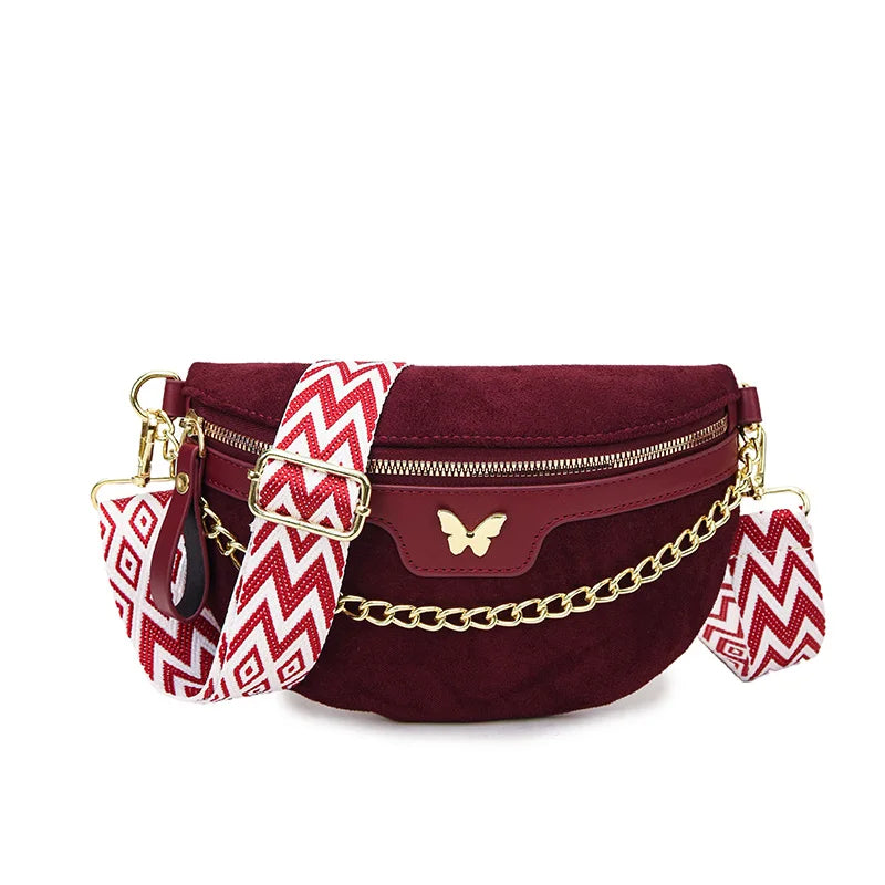 Faux Suede Chest Bag Bohemia Women Waist Bag PU Leather Handbag Chain Waist Pack Adjustable Strap Fashion Shoulder Crossbody Bag