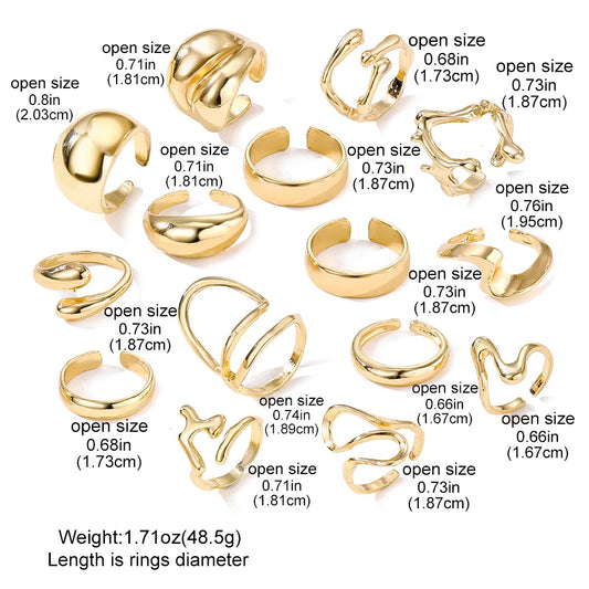 “15pcs Punk Boho Metal Rings Set – Women & Men Fashion Jewelry
