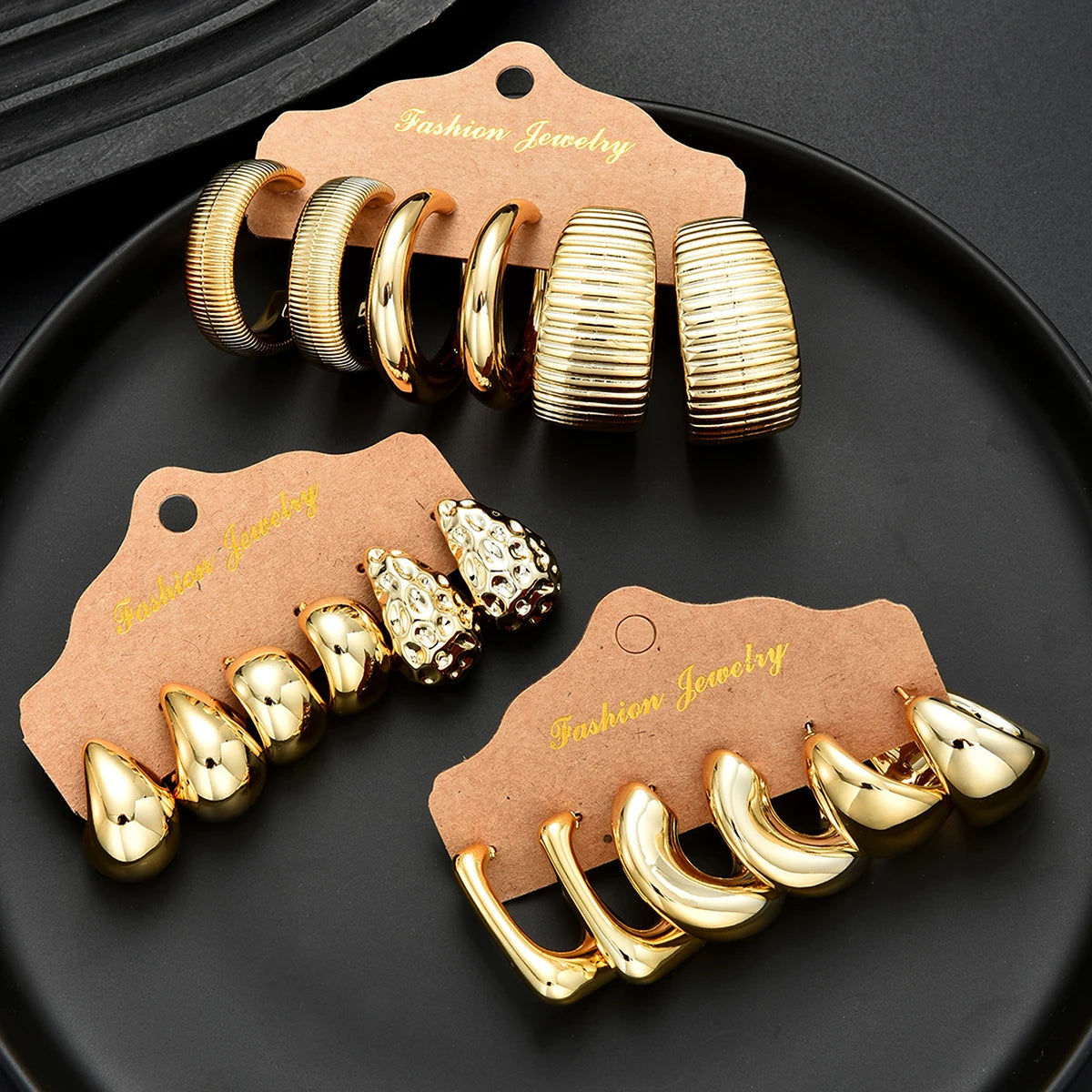 18Pcs Vintage Punk Waterdrop Hoop Earrings – Gold & Silver CCB Earrings for Women, Daily Fashion Jewelry Set