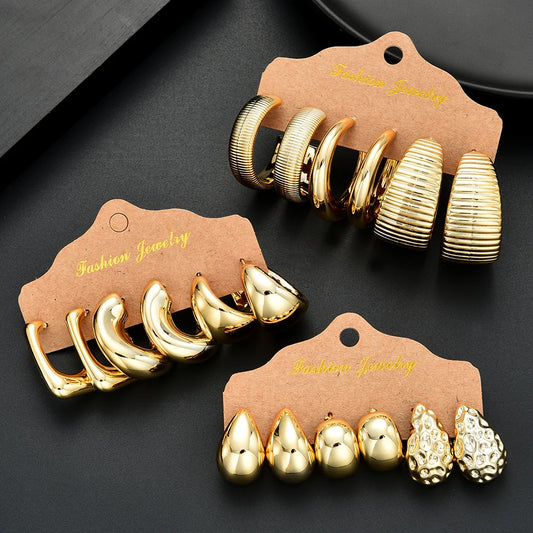 18Pcs Vintage Punk Waterdrop Hoop Earrings – Gold & Silver CCB Earrings for Women, Daily Fashion Jewelry Set