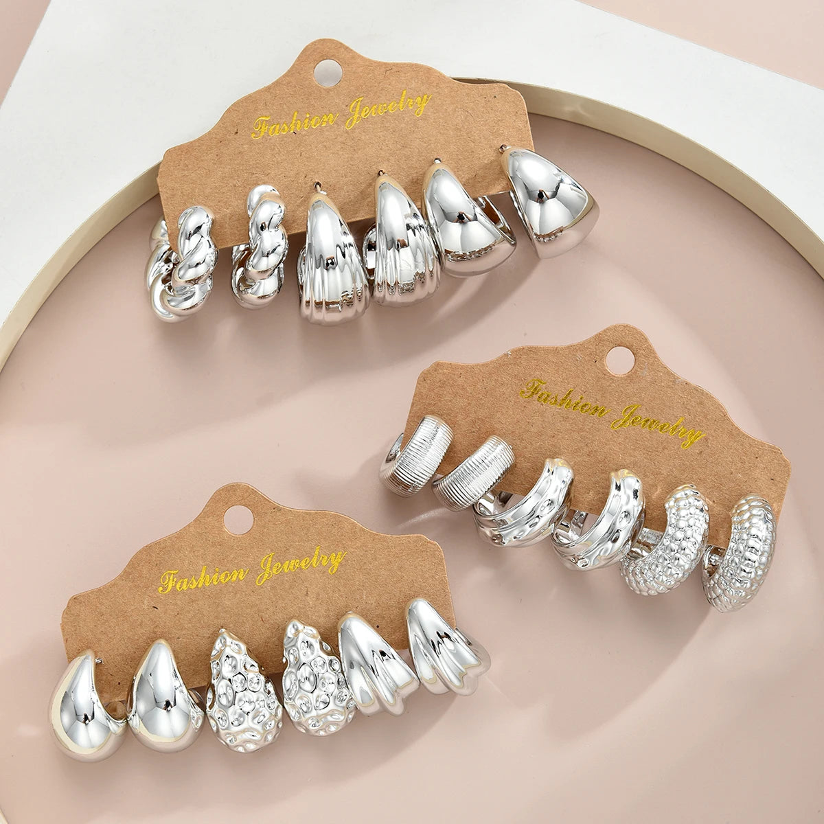 18Pcs Vintage Punk Waterdrop Hoop Earrings – Gold & Silver CCB Earrings for Women, Daily Fashion Jewelry Set