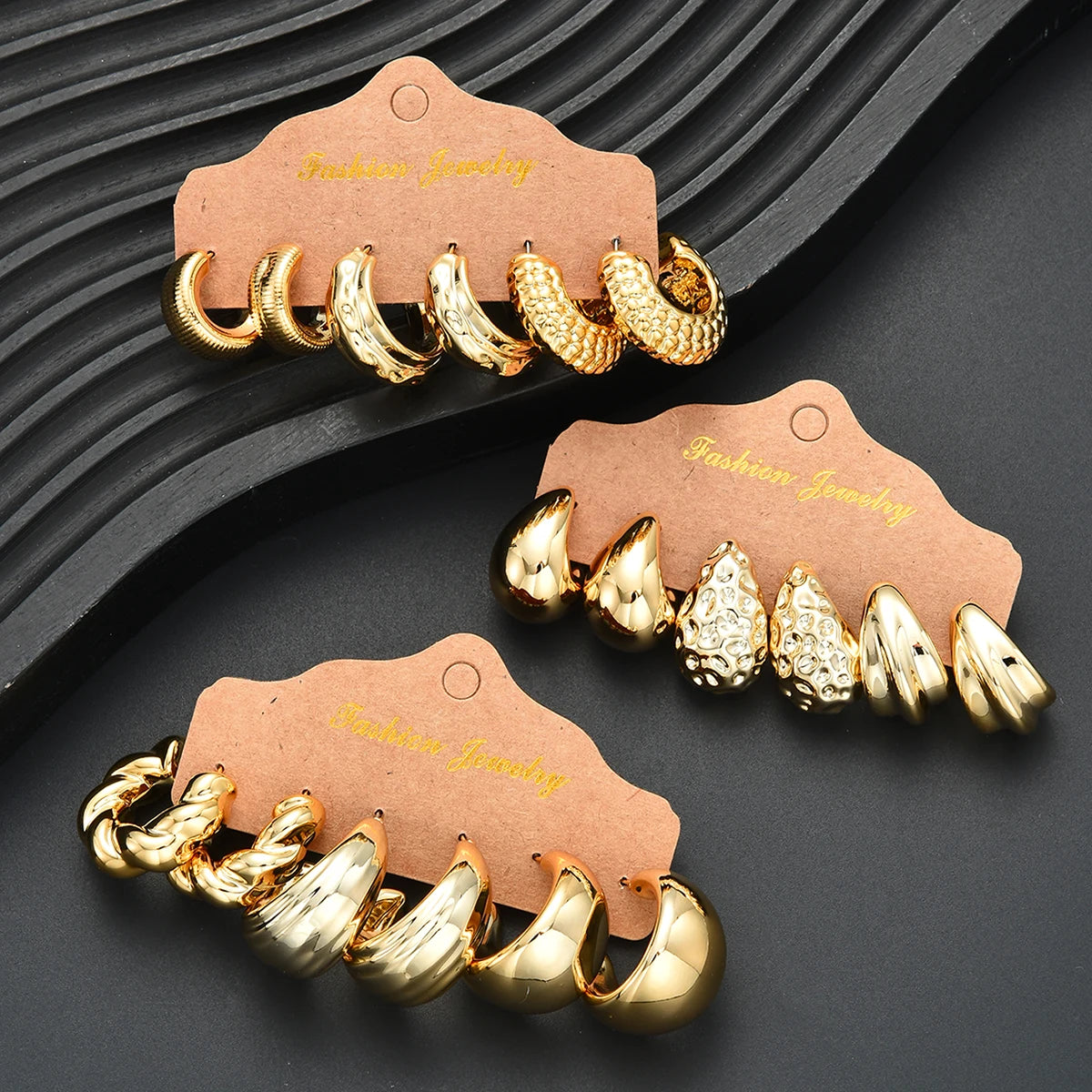 18Pcs Vintage Punk Waterdrop Hoop Earrings – Gold & Silver CCB Earrings for Women, Daily Fashion Jewelry Set