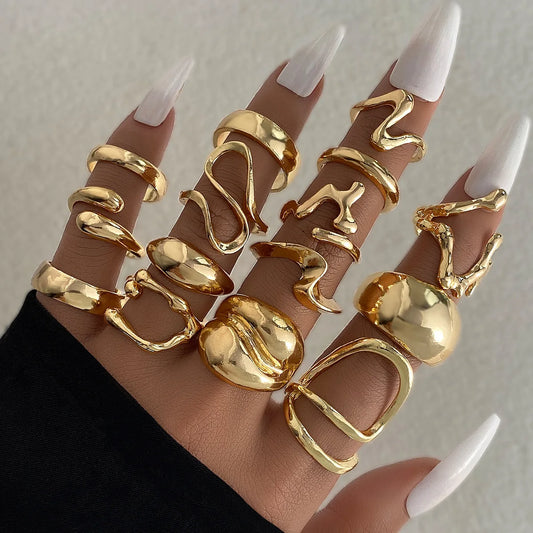 “15pcs Punk Boho Metal Rings Set – Women & Men Fashion Jewelry
