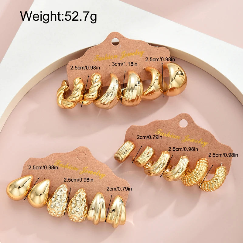 18Pcs Vintage Punk Waterdrop Hoop Earrings – Gold & Silver CCB Earrings for Women, Daily Fashion Jewelry Set