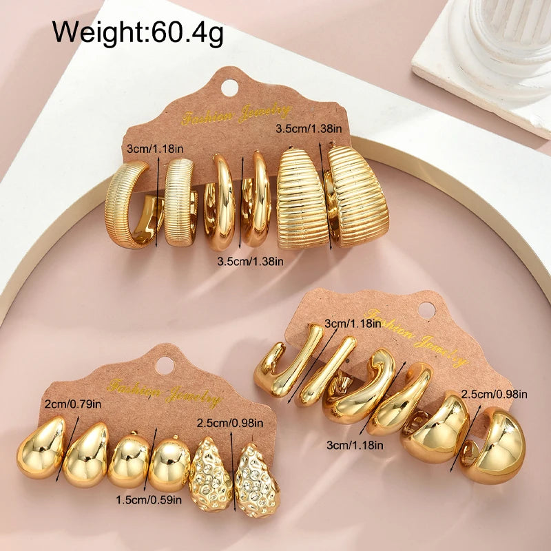 18Pcs Vintage Punk Waterdrop Hoop Earrings – Gold & Silver CCB Earrings for Women, Daily Fashion Jewelry Set