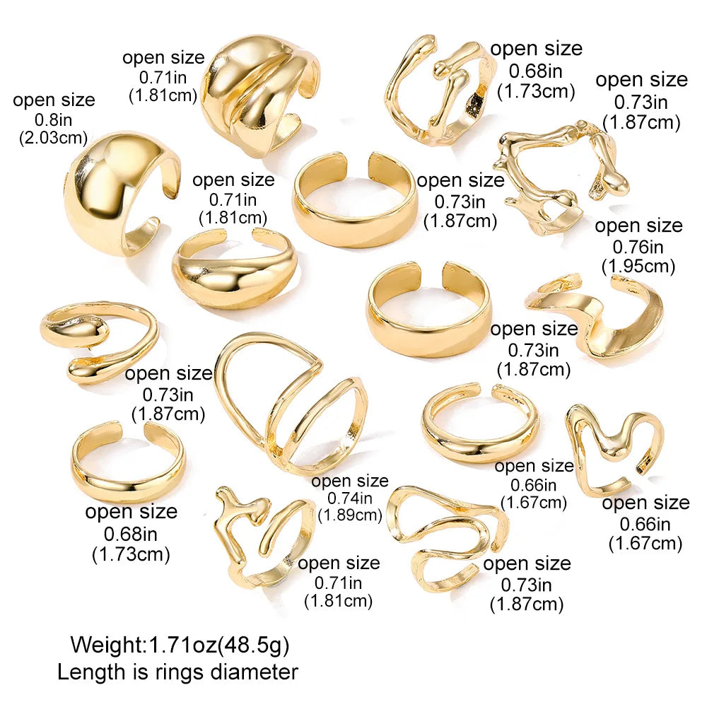 “15pcs Punk Boho Metal Rings Set – Women & Men Fashion Jewelry