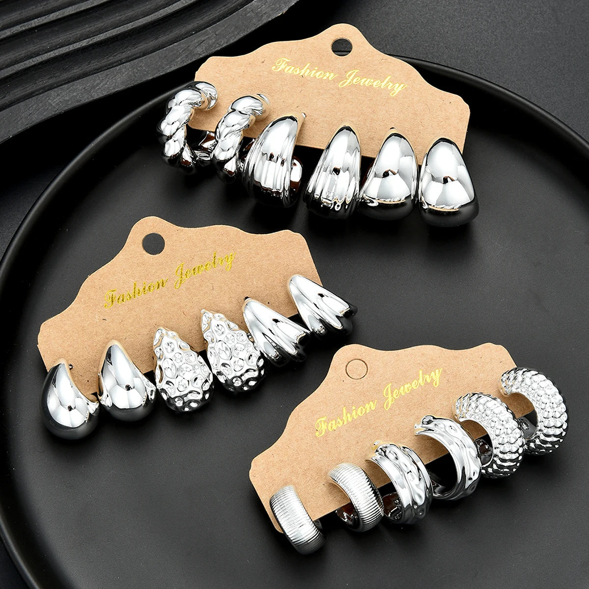 18Pcs Vintage Punk Waterdrop Hoop Earrings – Gold & Silver CCB Earrings for Women, Daily Fashion Jewelry Set