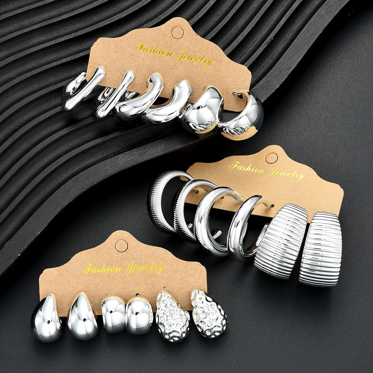 18Pcs Vintage Punk Waterdrop Hoop Earrings – Gold & Silver CCB Earrings for Women, Daily Fashion Jewelry Set